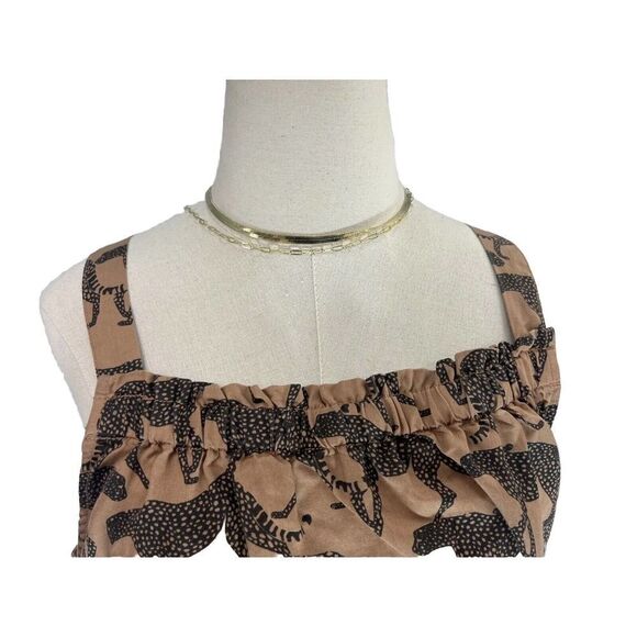 Jane & Delancey Cat Animal Cheetah Leopard Tan Tank Top Boxy Ruffle Hem New - Picture 4 of 14